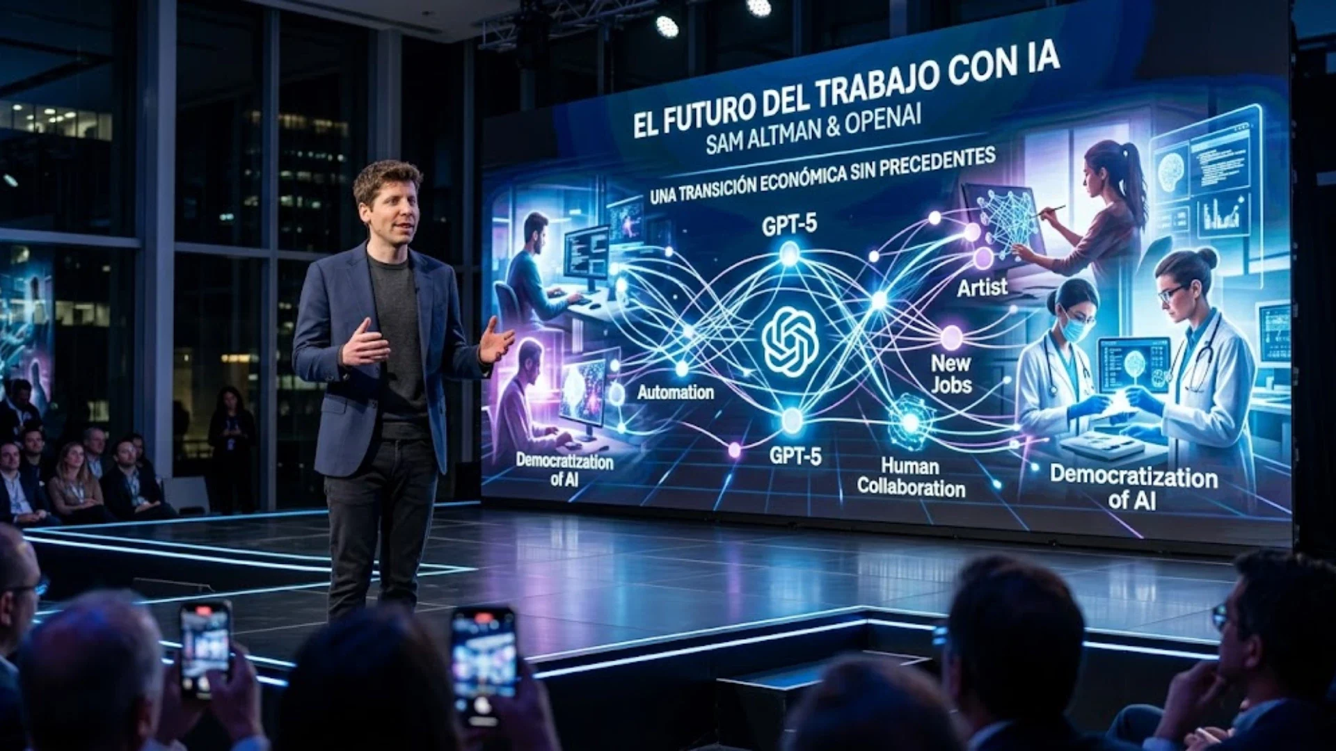 Sam Altman analizando el impacto de la inteligencia artificial en el mercado laboral.