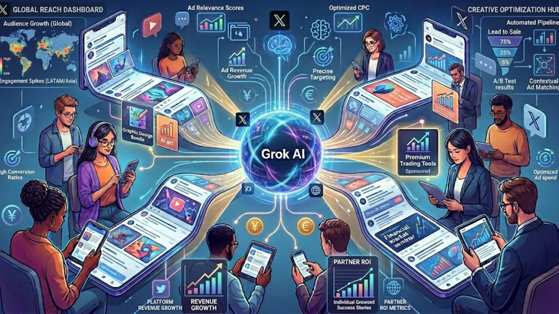 Interfaz de X con feeds personalizados generados por la Inteligencia Artificial Grok