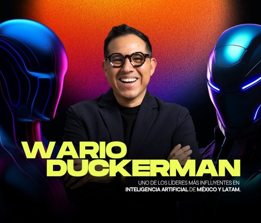 Wario Duckerman, el mejor conferencista de IA de México, especialista en Agentic AI, IA Física y robots humanoides, durante una conferencia magistral de inteligencia artificial